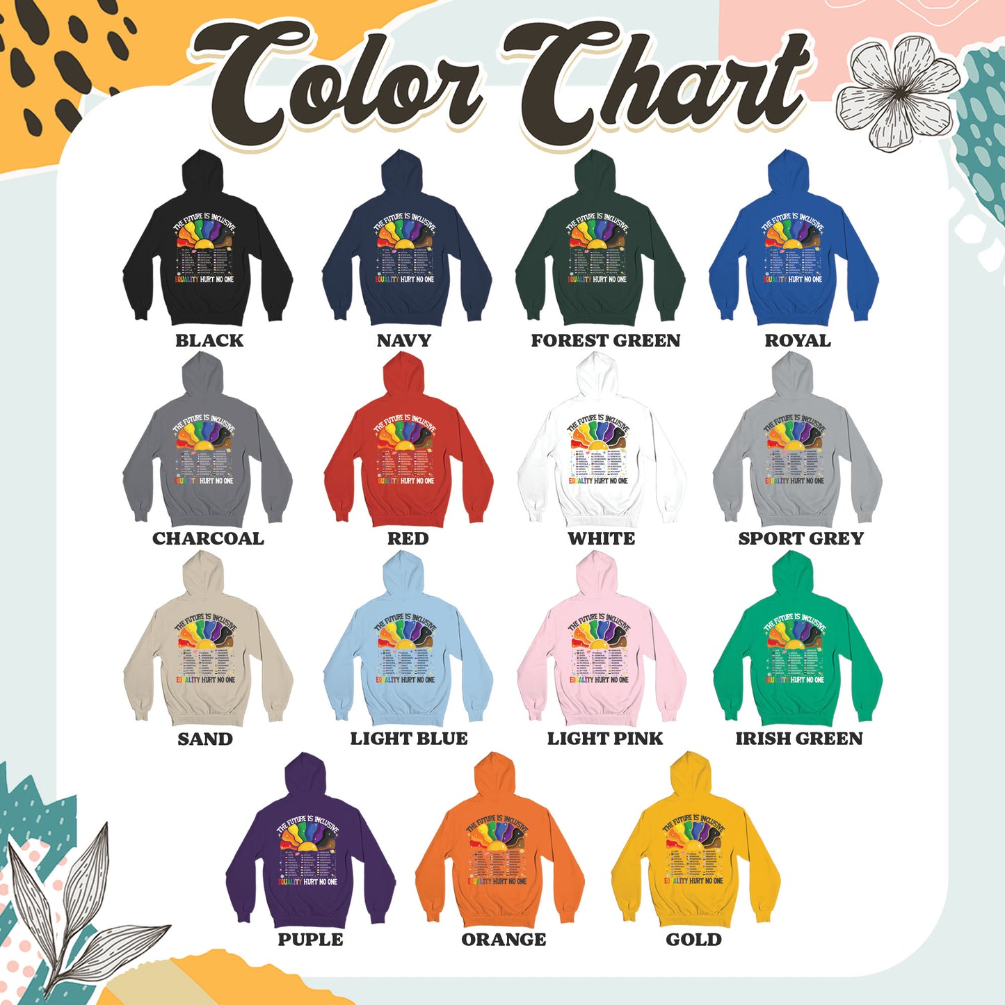 LGBT Hoodie, the Future Is Inclusive Hoodie, Equality Hurt No One Hoodie