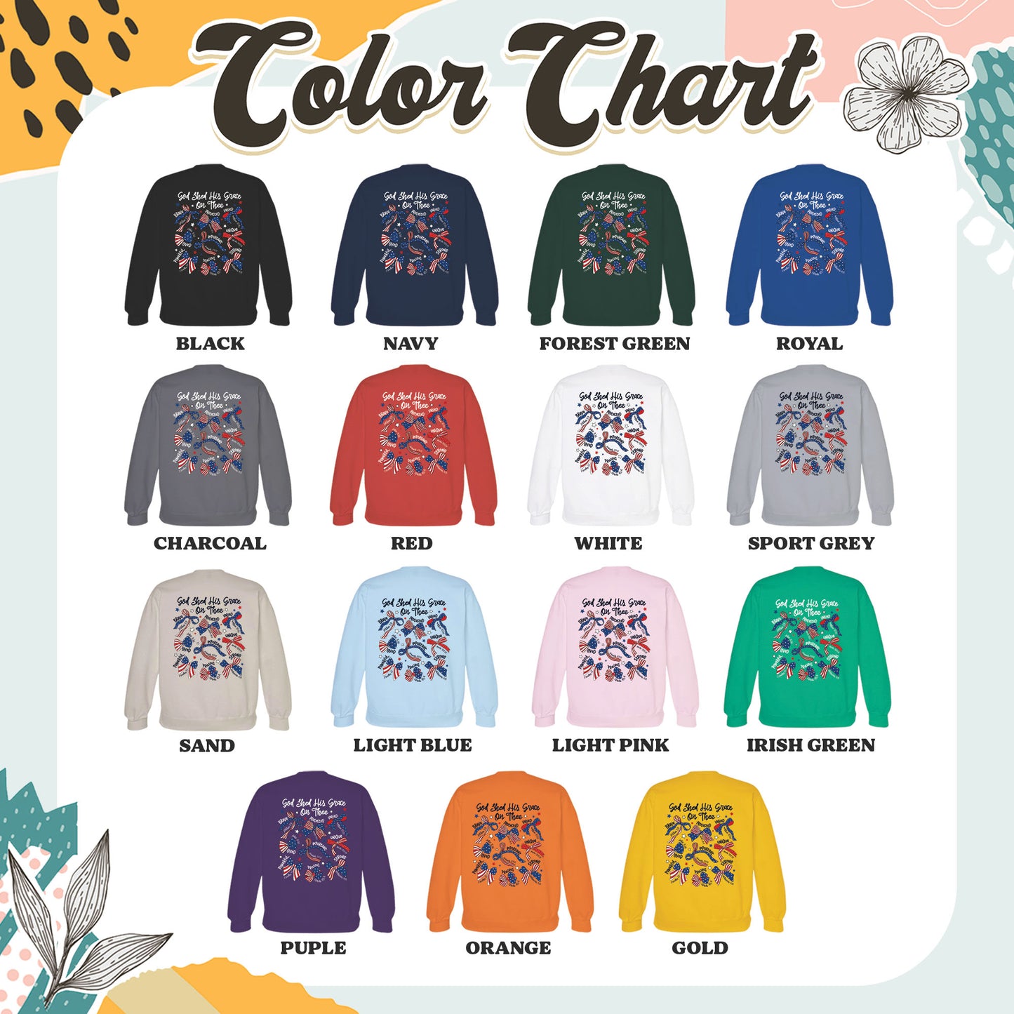 4th of July Sweatshirt, God Shed His Grace on Thee Sweatshirt, Christian Patriotic Sublimation Sweatshirt