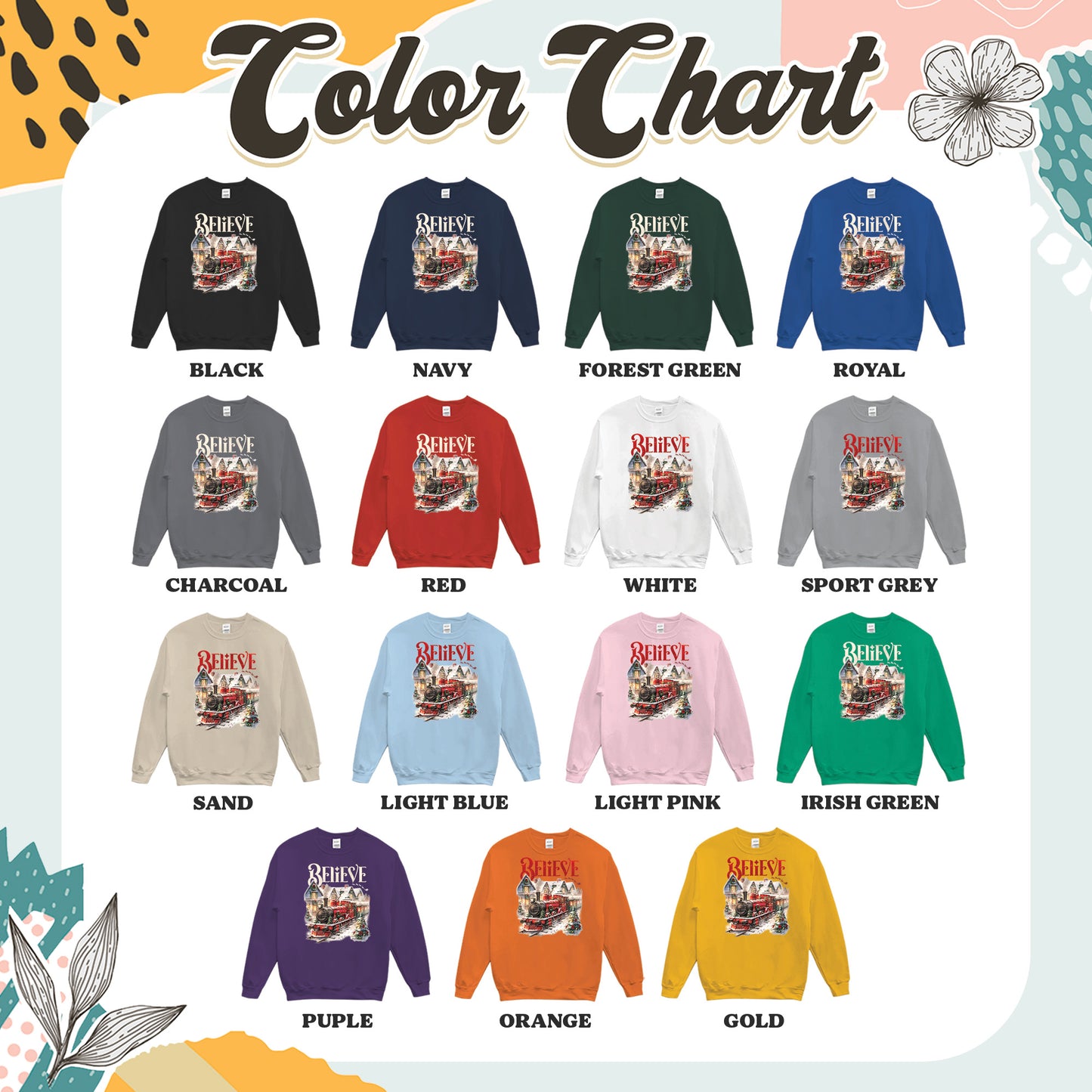 Believe Polar Express Christmas Train Sweatshirt | Holiday Santa Sleigh Sweatshirt