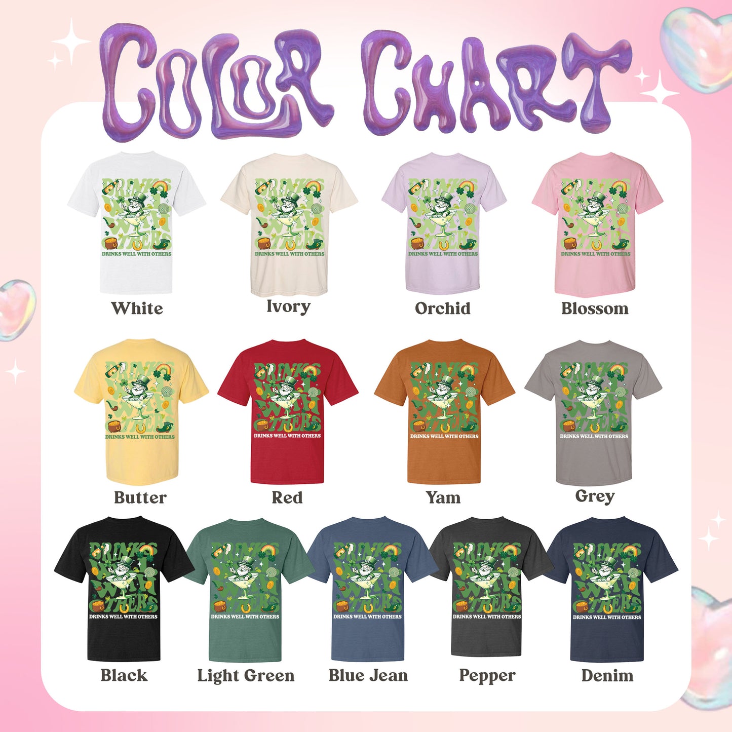 St Patrick’s Day Comfort Color Shirt, Drinks Well With Others Shirt, Leprechaun Martini Cocktail Patty’s Day Shirt
