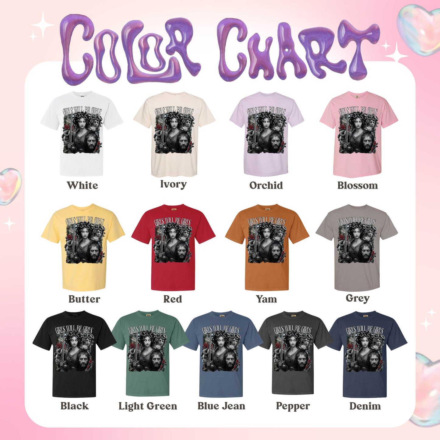 Feminist Comfort Color Shirt, Girls Will Be Girls Shirt, Medusa With the Head of Perseus Shirt