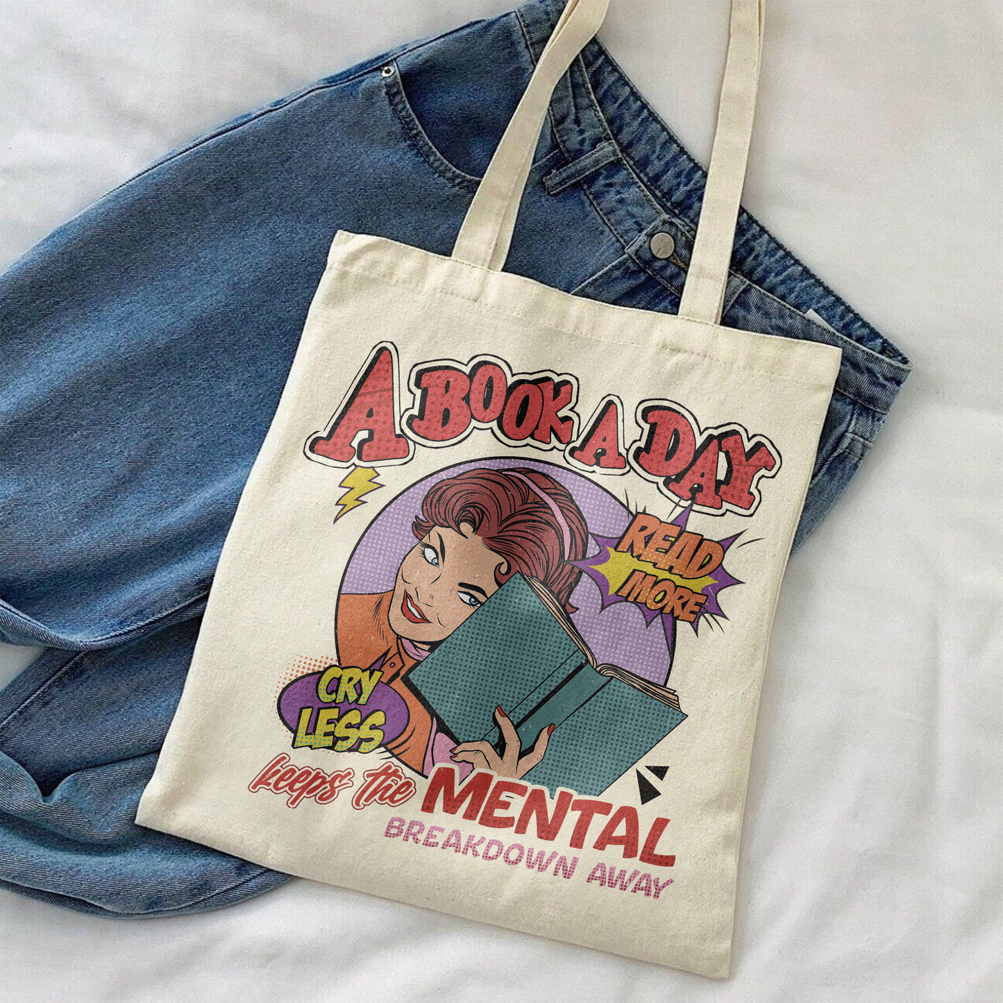 A Book a Day Keep the Mental Breakdown Away Bag, Book Bag, Book Gift, Book Lover Gift, a Book a Day Keep the Mental, Book Lover