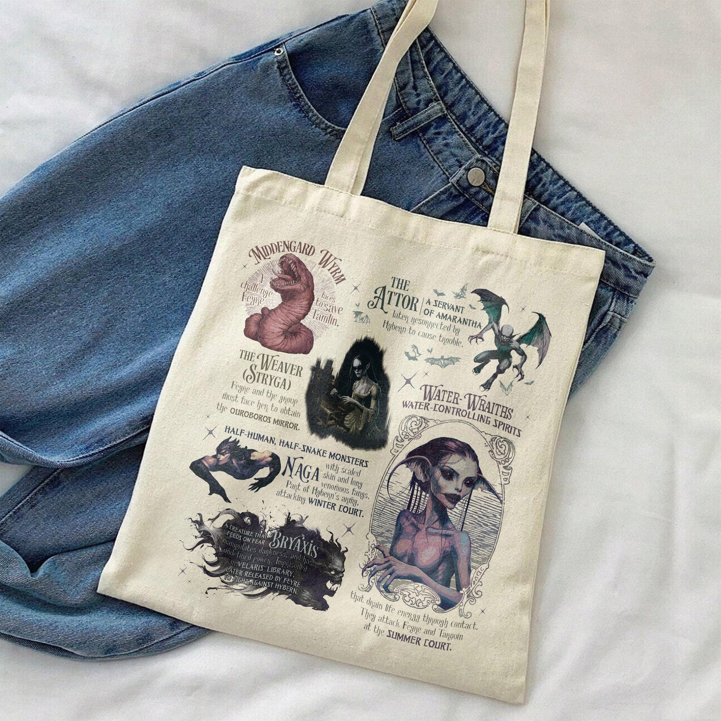 Acotar Tote Bag, Velaris City of Starlight Tote Bag, Feyre and Rhysand Tote Bag, Monster in Acotar Tote Bag