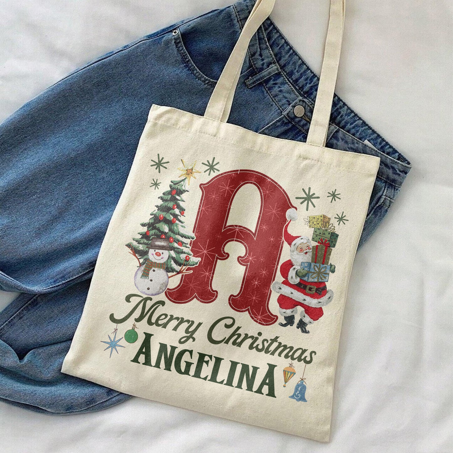 Personalised Santa Tote Bag, Christmas Tote Bag,Custom Name Christmas Tote Bag,Gift Bag Xmas,Custom Tote Bag Xmas,Christmas Gift Tote Bag