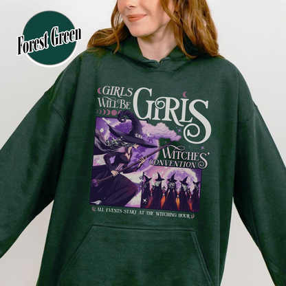 Halloween Hoodie, Girls Will Be Girls Witch Hoodie, Witchy Feminist Hoodie
