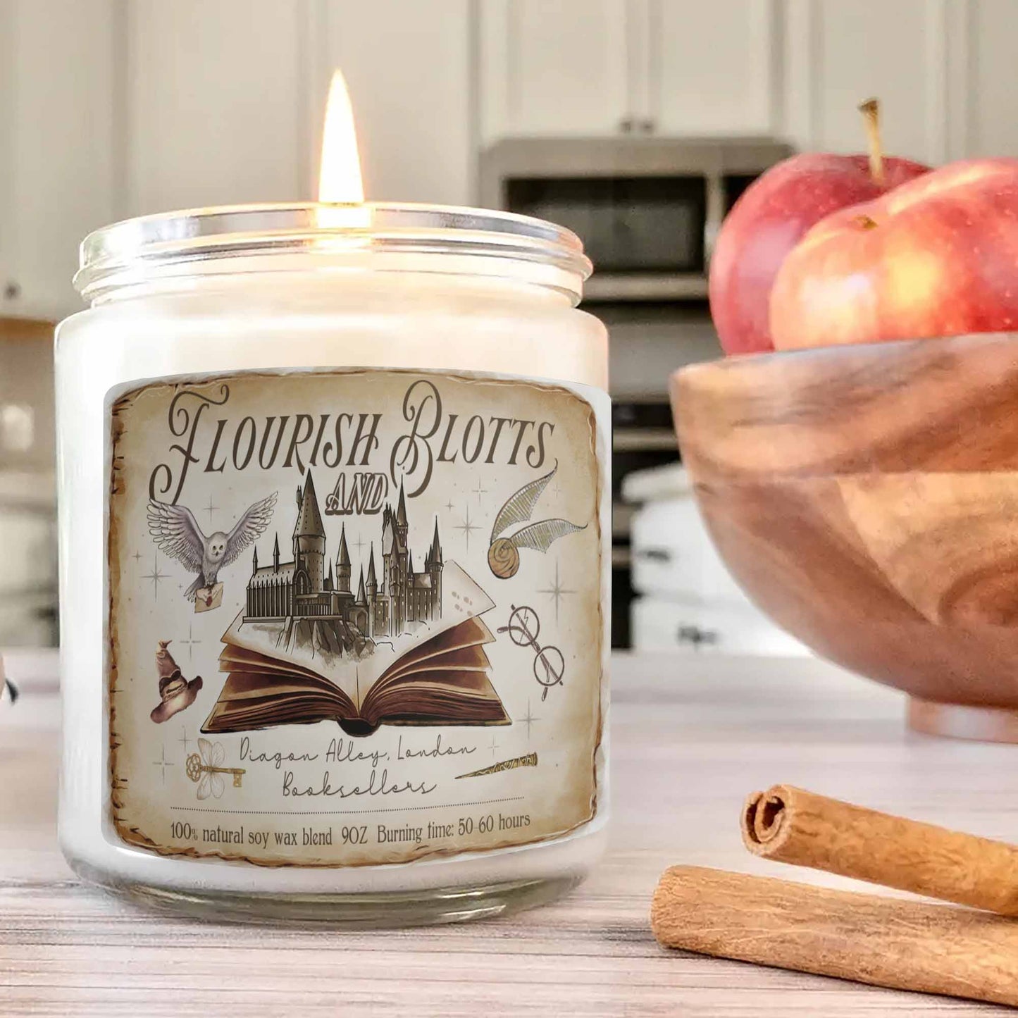 Flourish and Blotts Candle, Wizard Candle, Wizard School Book Shop Candle, Magical Castle, Book Lover Gift, Gift for Fan, Potter Gift, Bookish Gift