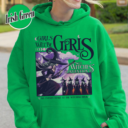 Halloween Hoodie, Girls Will Be Girls Witch Hoodie, Witchy Feminist Hoodie