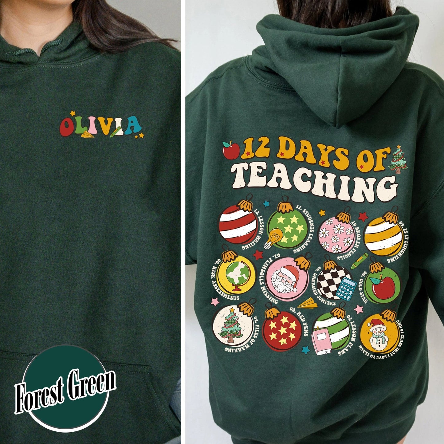 12 Days of Teaching Hoodie, 12 Days of Teaching Christmas Hoodie, 12 Days of Teaching Hoodie, Teacher Christmas Hoodie, Merry Teacher Era - Zig5