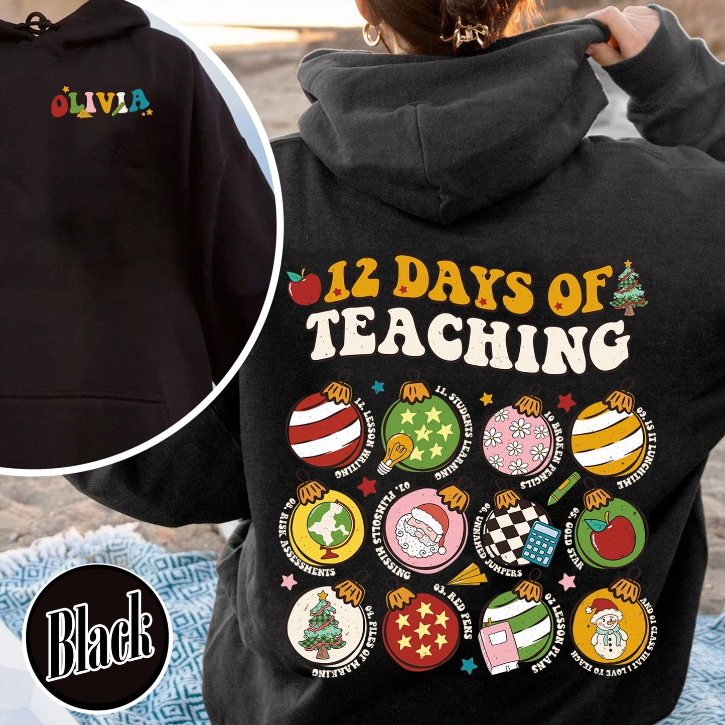 12 Days of Teaching Hoodie, 12 Days of Teaching Christmas Hoodie, 12 Days of Teaching Hoodie, Teacher Christmas Hoodie, Merry Teacher Era - Zig5