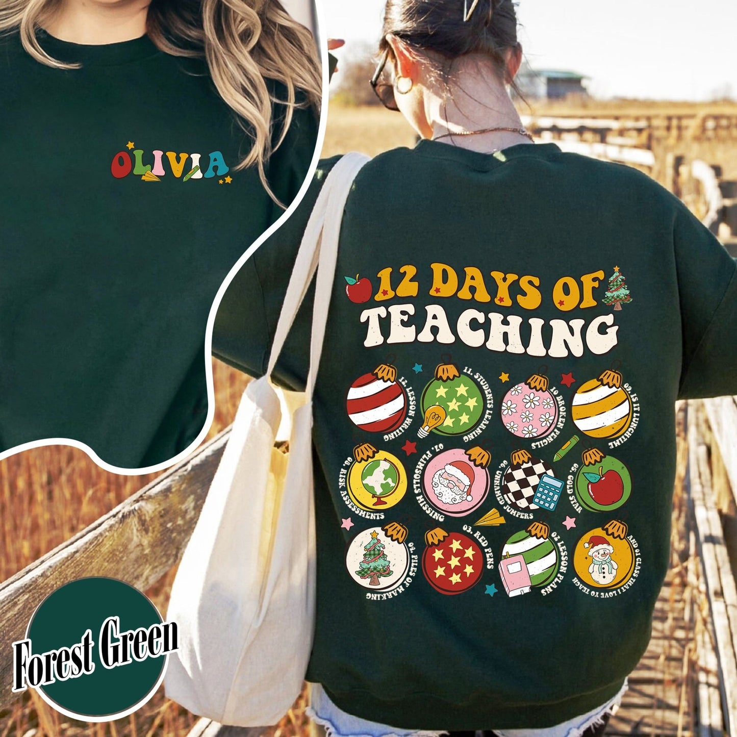 12 Days of Teaching Sweatshirt, 12 Days of Teaching Christmas Sweatshirt, 12 Days of Teaching Sweatshirt, Teacher Christmas Sweatshirt, Merry Teacher Era - Zig5