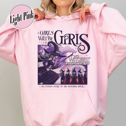 Halloween Hoodie, Girls Will Be Girls Witch Hoodie, Witchy Feminist Hoodie