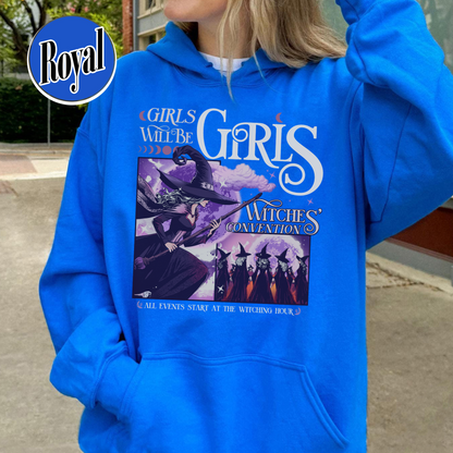 Halloween Hoodie, Girls Will Be Girls Witch Hoodie, Witchy Feminist Hoodie