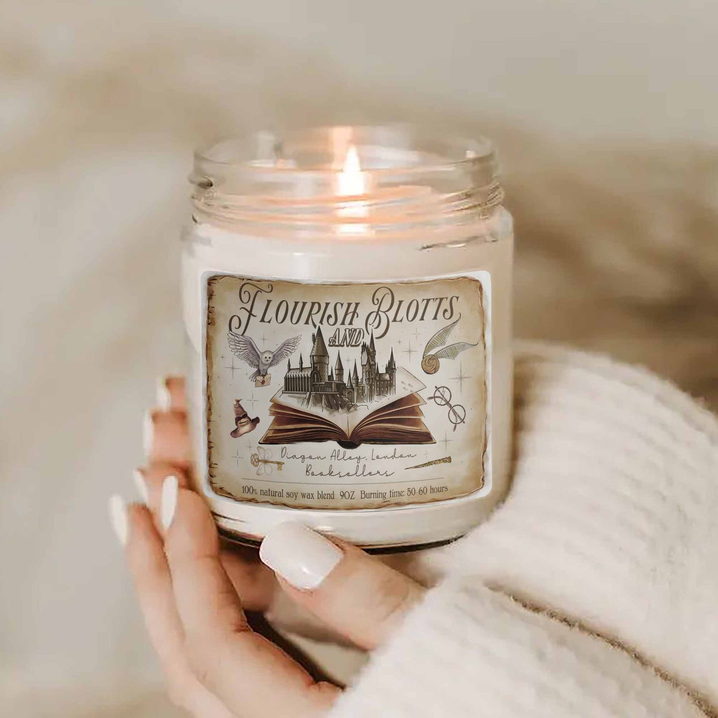 Flourish and Blotts Candle, Wizard Candle, Wizard School Book Shop Candle, Magical Castle, Book Lover Gift, Gift for Fan, Potter Gift, Bookish Gift