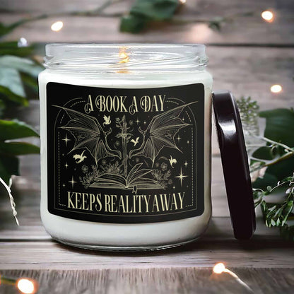 A Book a Day Keeps Reality Away Candle, Fantasy Book Candle, Gift for Reader, Book Lover, House of Dragon Candle, Book Club Candle, Dragon Candle