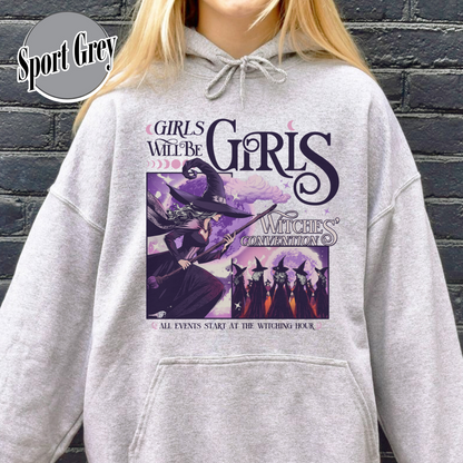 Halloween Hoodie, Girls Will Be Girls Witch Hoodie, Witchy Feminist Hoodie