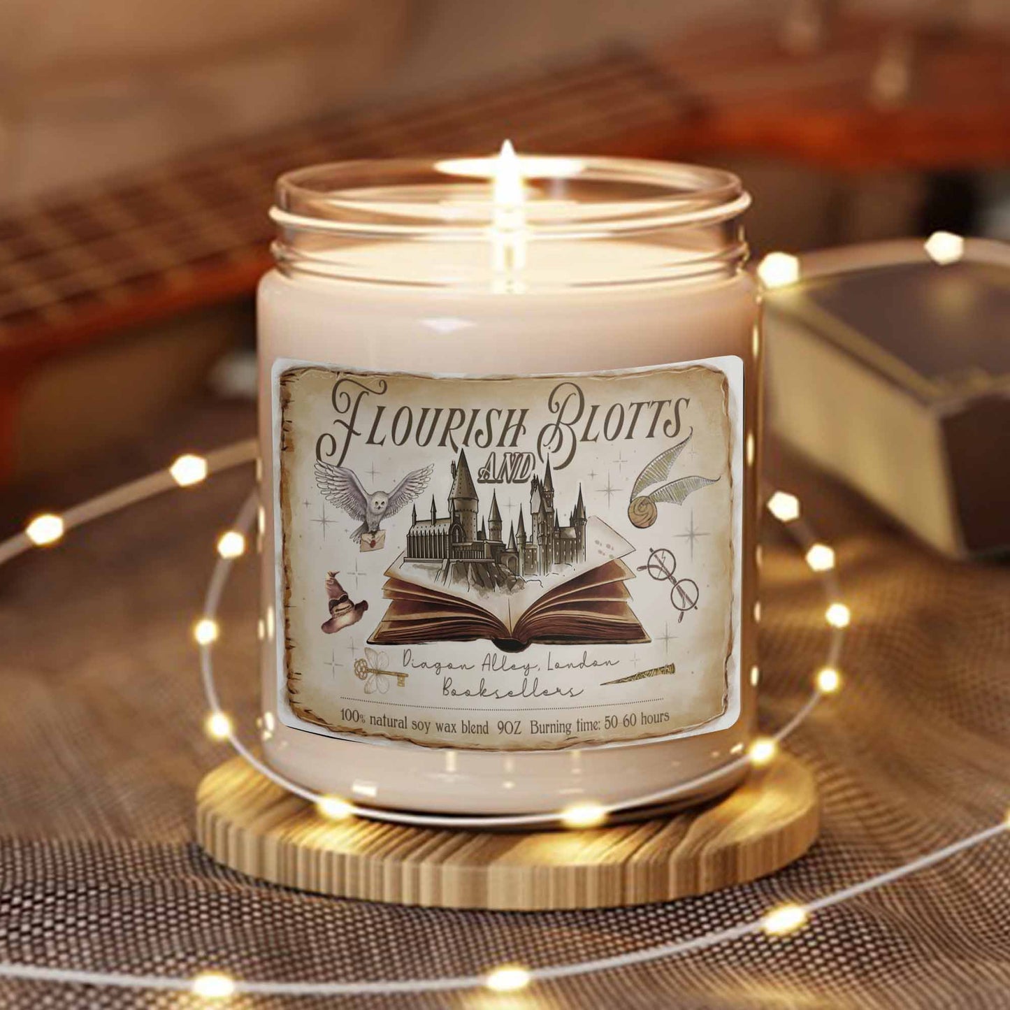 Flourish and Blotts Candle, Wizard Candle, Wizard School Book Shop Candle, Magical Castle, Book Lover Gift, Gift for Fan, Potter Gift, Bookish Gift