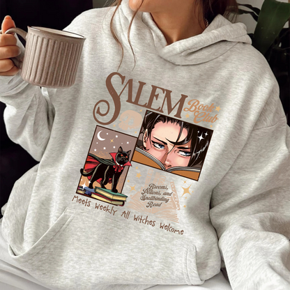 Halloween Hoodie, Retro Salem Book Club Hoodie, Black Cat Spooky Book Lover Hoodie