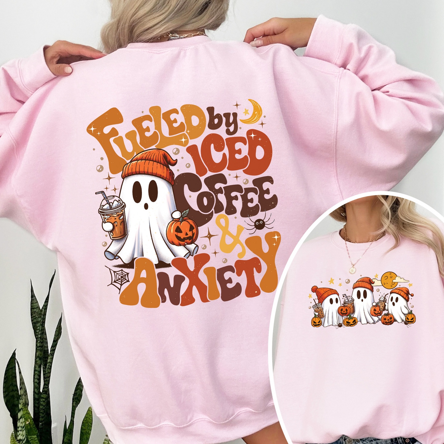 Halloween Ghost Iced Coffee Sweatshirt, Cute Ghost Drink Coffee Sweatshirt, Little Ghost Iced Coffee Sweatshirt
