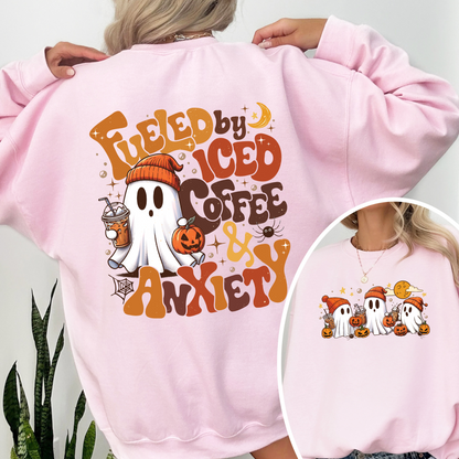 Halloween Ghost Iced Coffee Sweatshirt, Cute Ghost Drink Coffee Sweatshirt, Little Ghost Iced Coffee Sweatshirt