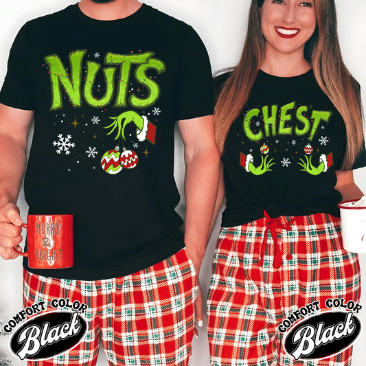 Chest Nuts Couples Matching Shirts, Funny Couple Christmas Shirt, Matching Christmas Outfits Boyfriend Girlfriend, Chest Nuts Christmas T-Shirt