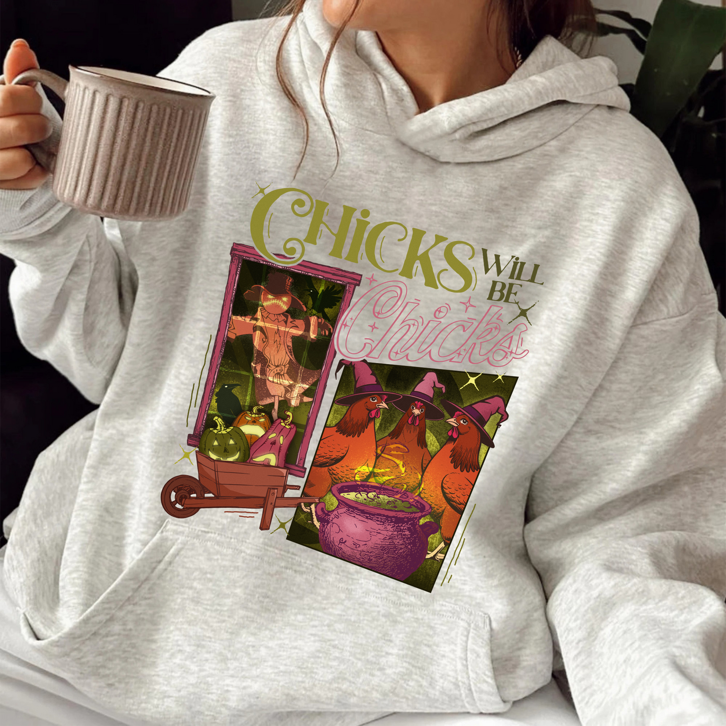 Halloween Chicken Lover Hoodie, Chicks Will Be Chicks Hoodie, Witch Hat for Chicken Hoodie