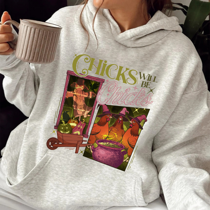 Halloween Chicken Lover Hoodie, Chicks Will Be Chicks Hoodie, Witch Hat for Chicken Hoodie