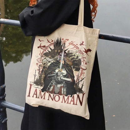 Fantasy Book Lover Tote bag, I Am No Man bag, Fantasy Dragon Bookish bag