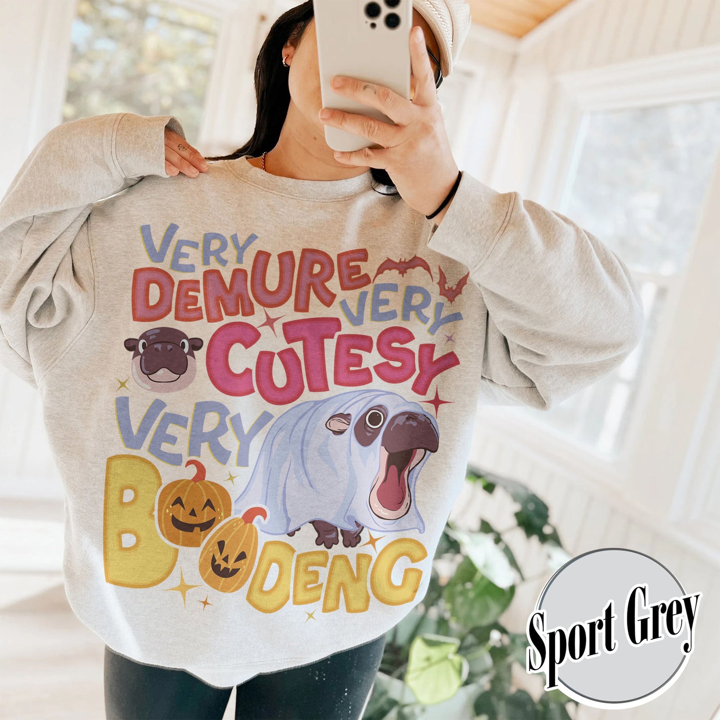 Very Demure Very Cutesy Very Boo Deng Sweatshirt, Baby Hippo Moo Deng Sweatshirt, Boo Deng Sweatshirt, Moo Deng Sweatshirt, Moo Deng Halloween Sweatshirt, Hippo Lover