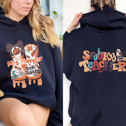 Back to School Hoodie, Personalized Halloween Teacher Hoodie, First Day of School Hoodie