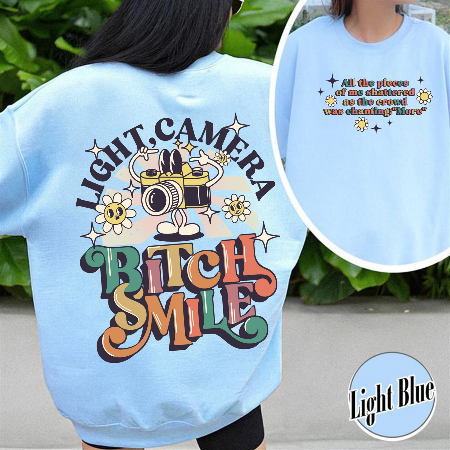 Lights Camera Bitch Smile Sweatshirt, Swiftie Merch, Ttp Lyrics Sweatshirts, Unisex Concert, Gift For Friend, Ttdp Tshirt, Tortured Poets Sweatshirt