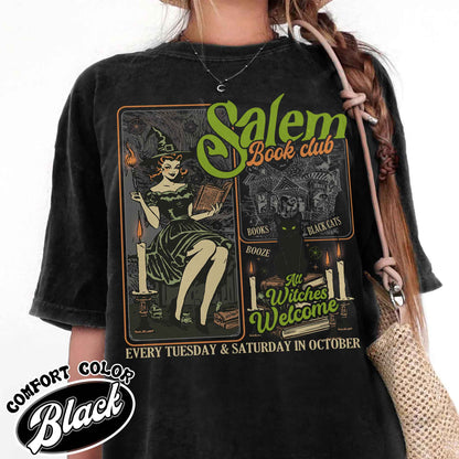 Salem Book Club Shirt, Salem Book Club, Salem Witch Book Club, Halloween Bookish Gift, Halloween Black Cat Broom Shirts, Halloween Bookish Shirt