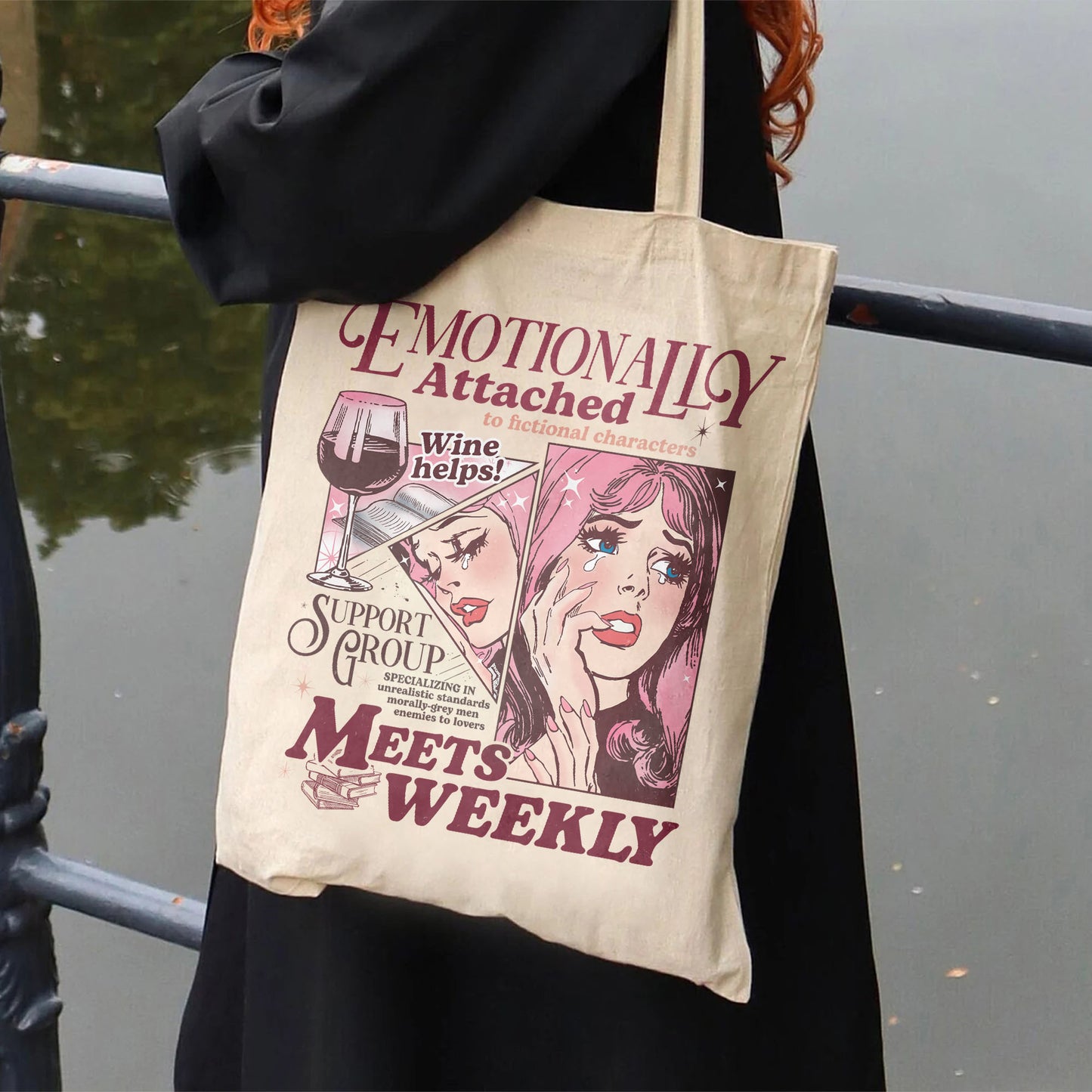 Emotionally Attached To Fictional Characters Bag, Retro Bookish Bag, Book Lover Bag, Romance Reader, Morally Grey Enemies To Lovers