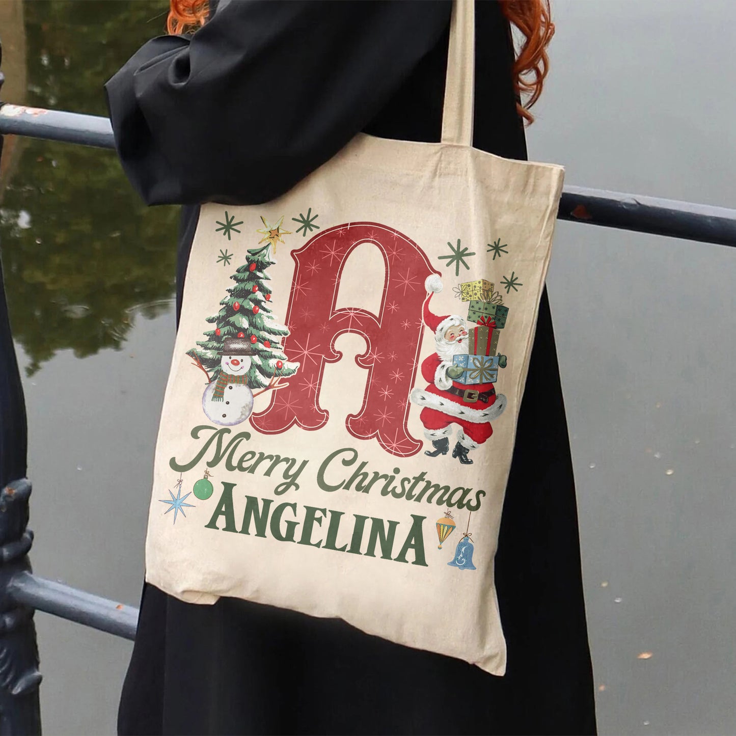 Personalised Santa Tote Bag, Christmas Tote Bag,Custom Name Christmas Tote Bag,Gift Bag Xmas,Custom Tote Bag Xmas,Christmas Gift Tote Bag