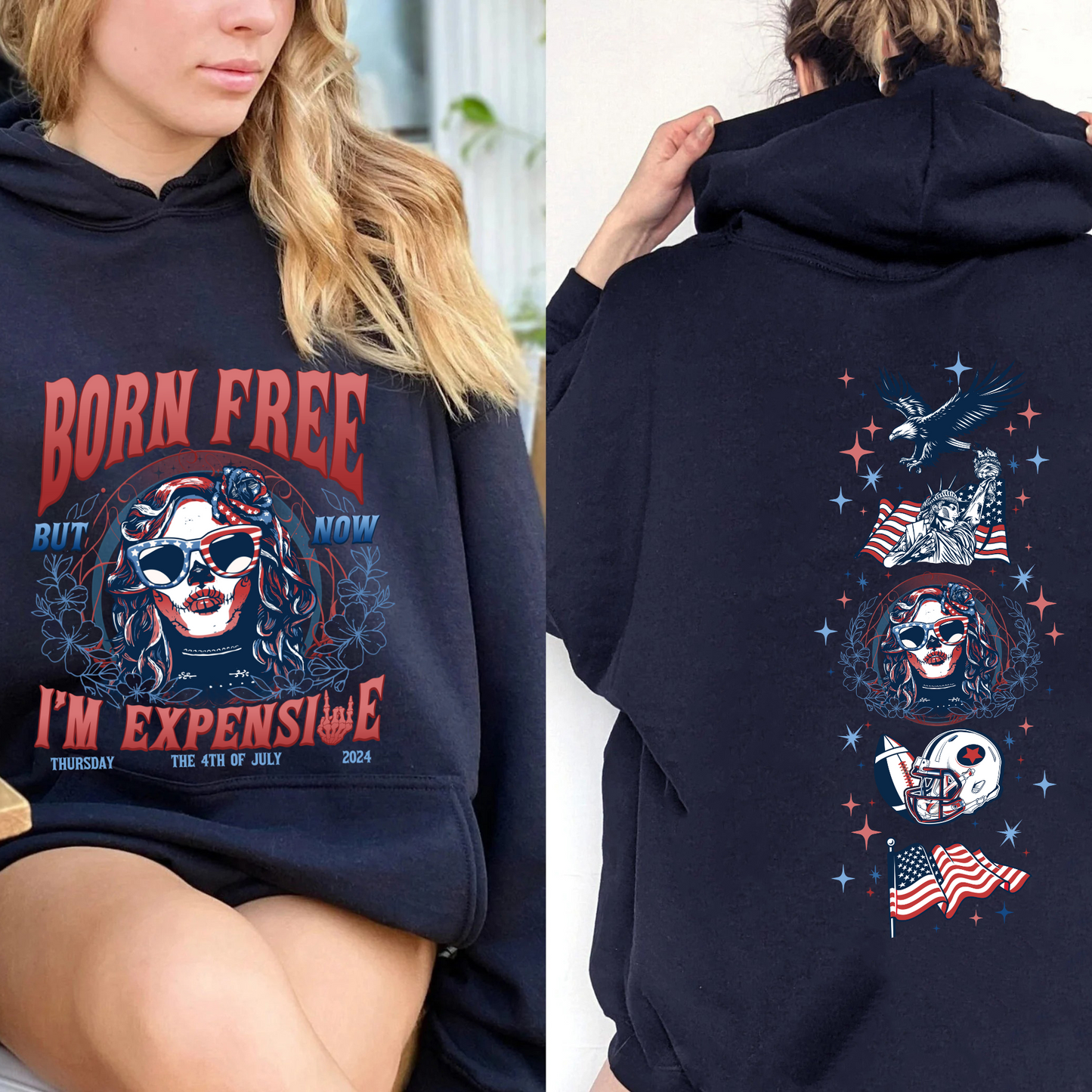 Born Free But Now I'm Expensive Hoodie, Retro 4th Of July Hoodie, 4th Of July Gift, Independence Day, Usa Flag Hoodie, Skeleton Hoodie