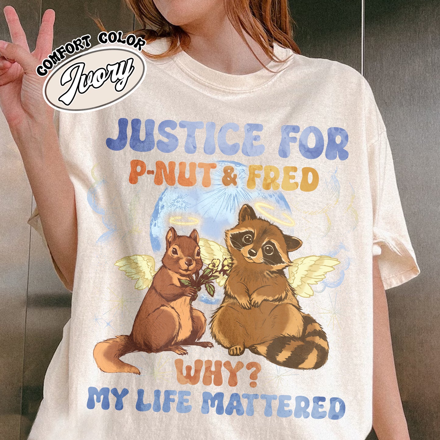 Justice for P'nut and Fred Shirt,P’Nut The Squirrel,Raccoon With Moon Shirt,Animal Rights Shirt,P'nut and Raccoons Vintage Graphic shirt