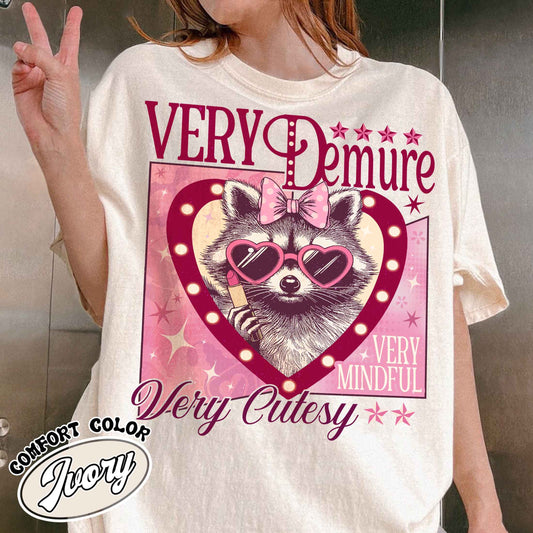 Very Demure Very Mindful Comfort Color Shirt, Racoon Merch, Funny Racoon Shirt, Very Demure Shirt, Demure Social Club Shirt, Funny Shirt