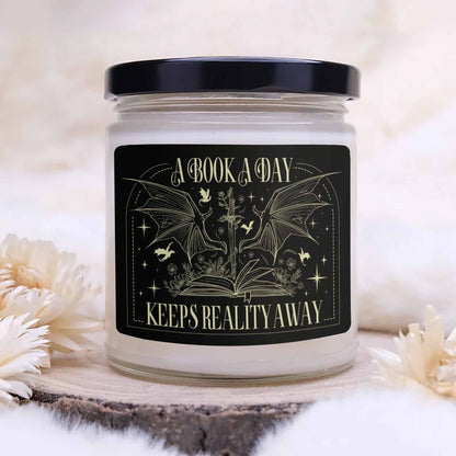 A Book a Day Keeps Reality Away Candle, Fantasy Book Candle, Gift for Reader, Book Lover, House of Dragon Candle, Book Club Candle, Dragon Candle