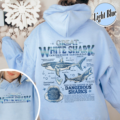 Great White Shark Anatomy Hoodie, Shark Hoodie, Great White Shark Biology, Great White Shark Drawing, Marine Biology Hoodie