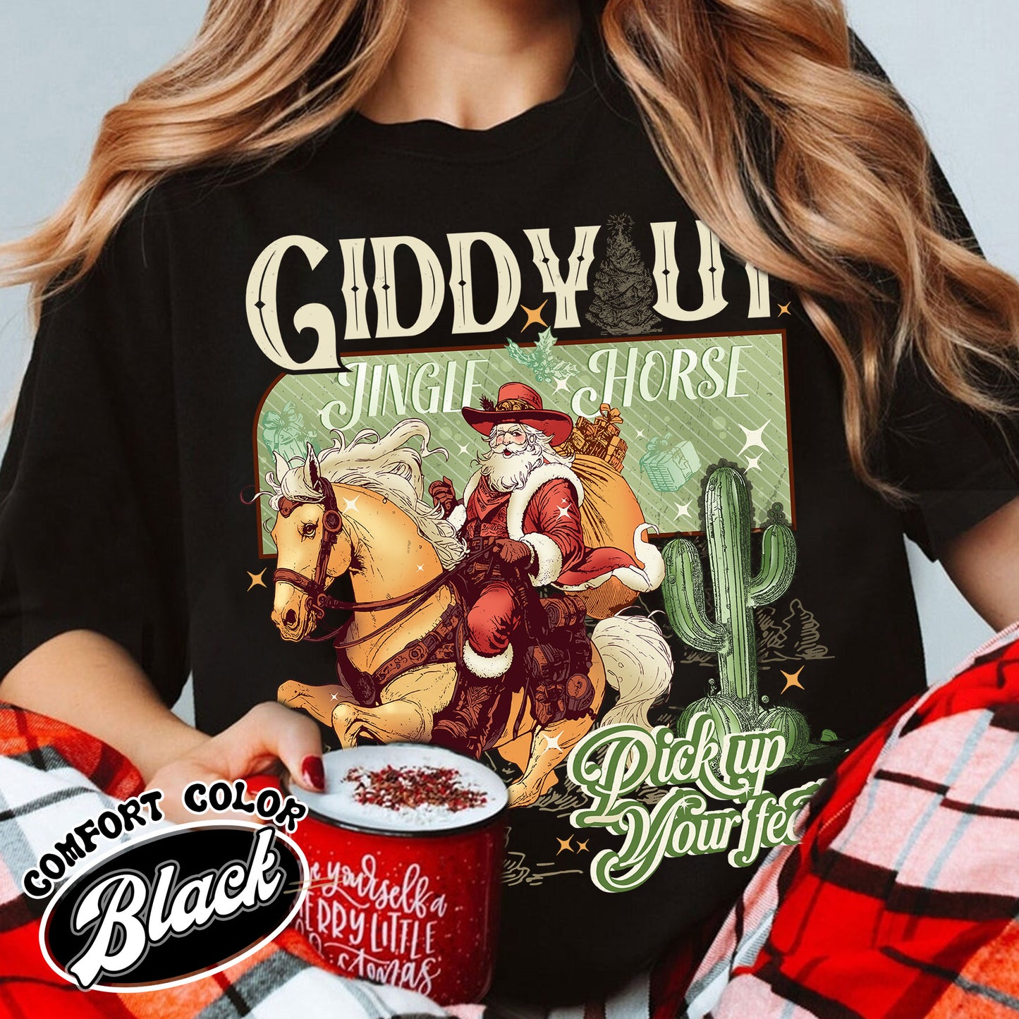 Giddy Up Shirt, Cowboy Santa Christmas Shirt, Giddy Up Jingle Horse Shirt, Cowgirl Shirt, 90’s Country Shirt, Christmas Horse Shirt, Cowboy Shirt