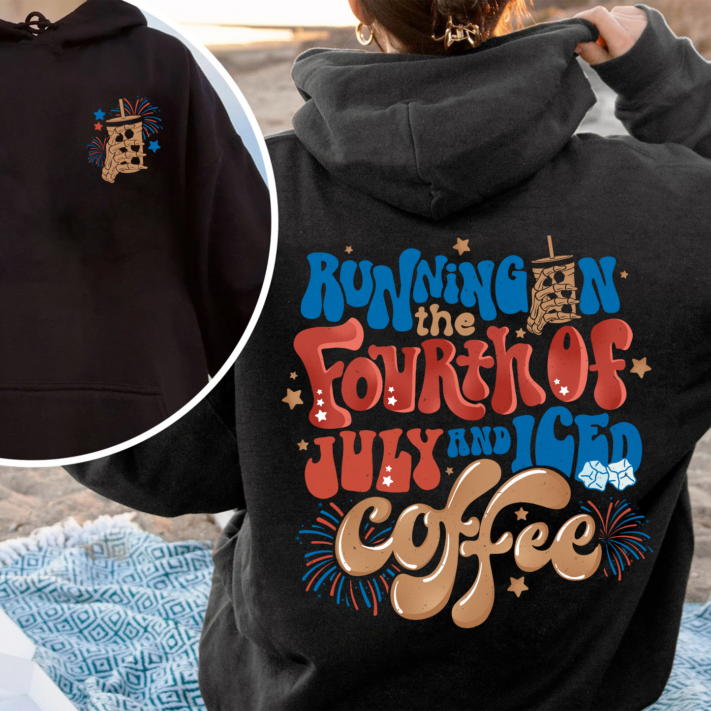 Running On The 4th Of July And Iced Coffee Hoodie, Patriotic Hoodie, Happy 4th Of July, Coffee Lover, Independence Day