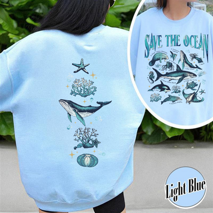 Save The Ocean Sweatshirt, Animal Sweatshirt, Retro Ocean Nature Sweatshirt, Dolphin Sweatshirt, Shark Lover Gift,Marine Biologist,Surfing Sweatshirt