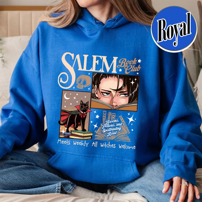 Halloween Hoodie, Retro Salem Book Club Hoodie, Black Cat Spooky Book Lover Hoodie