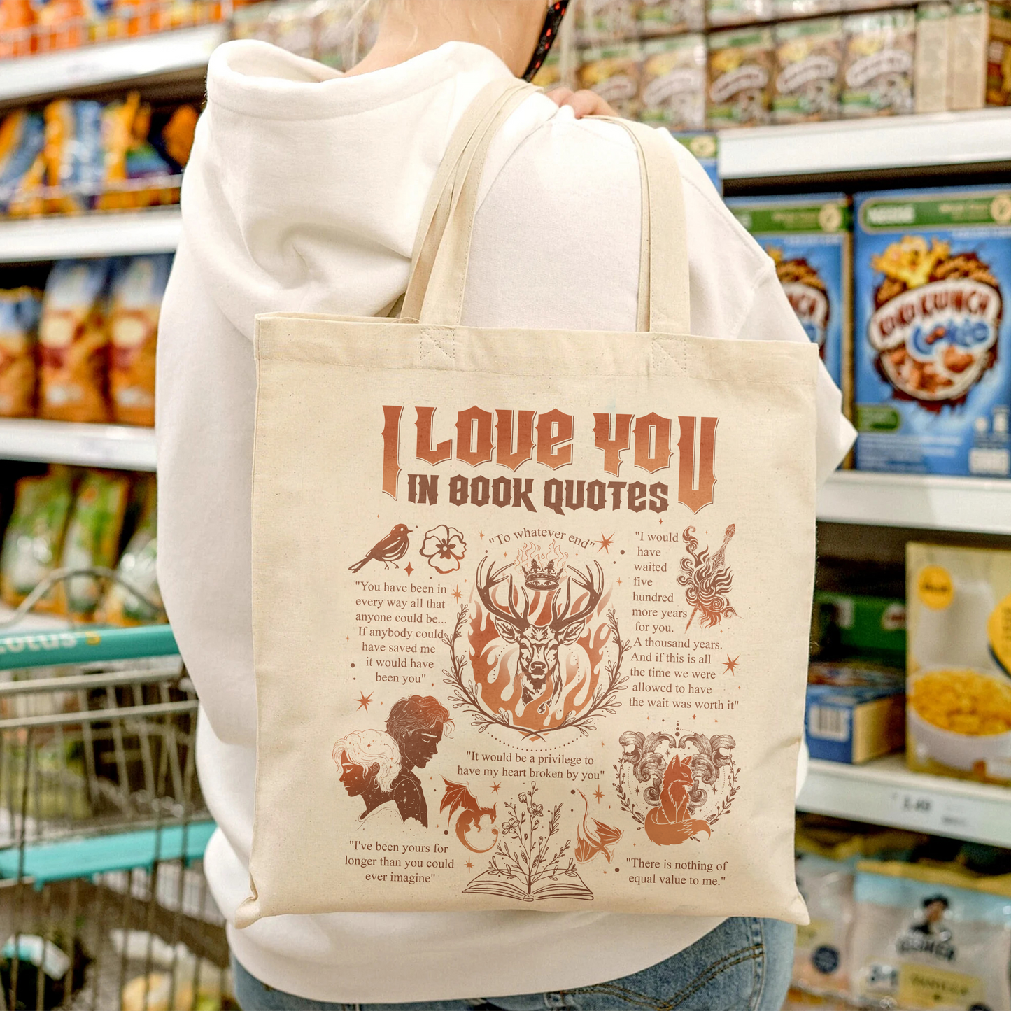 I Love You in Book Quotes Bag, Bookworm Bag, Bookish Bag, Book Lovers Bag, Book Club Gift, Different Ways Say I Love You in Book Quotes