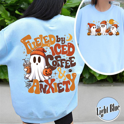 Halloween Ghost Iced Coffee Sweatshirt, Cute Ghost Drink Coffee Sweatshirt, Little Ghost Iced Coffee Sweatshirt