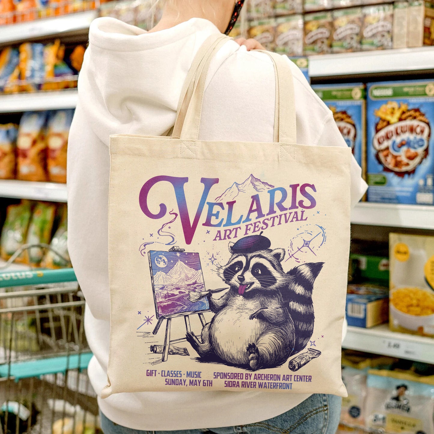 Velaris Art Festival Bag,Velaris Acotar Bag,Night Court,Feyre Archeron,Nesta,Rhysand,Raccoon Drawing Bag,Bookish Bag,Velaris Bag