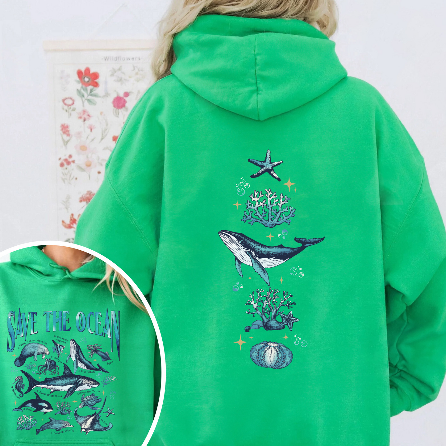 Save The Ocean Hoodie, Animal Hoodie, Retro Ocean Nature Hoodie, Dolphin Hoodie, Shark Lover Gift,Marine Biologist,Surfing Hoodie