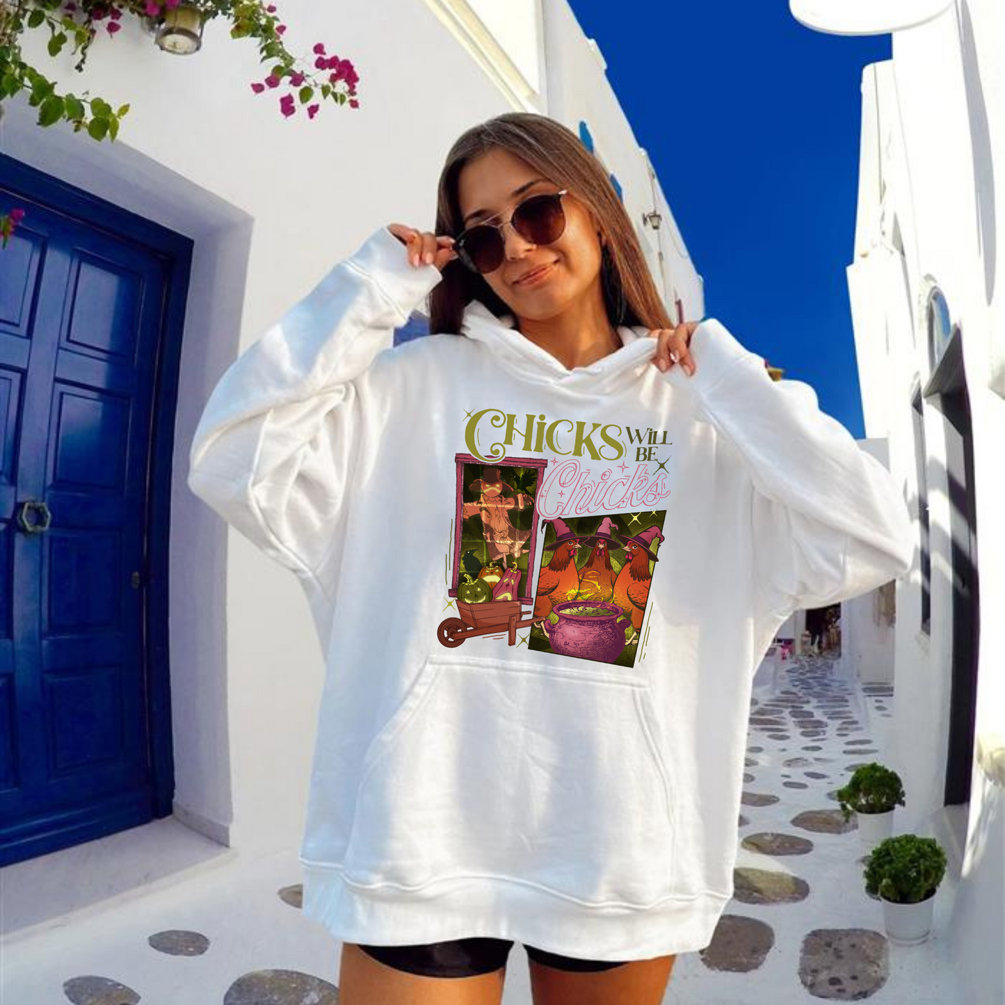 Halloween Chicken Lover Hoodie, Chicks Will Be Chicks Hoodie, Witch Hat for Chicken Hoodie