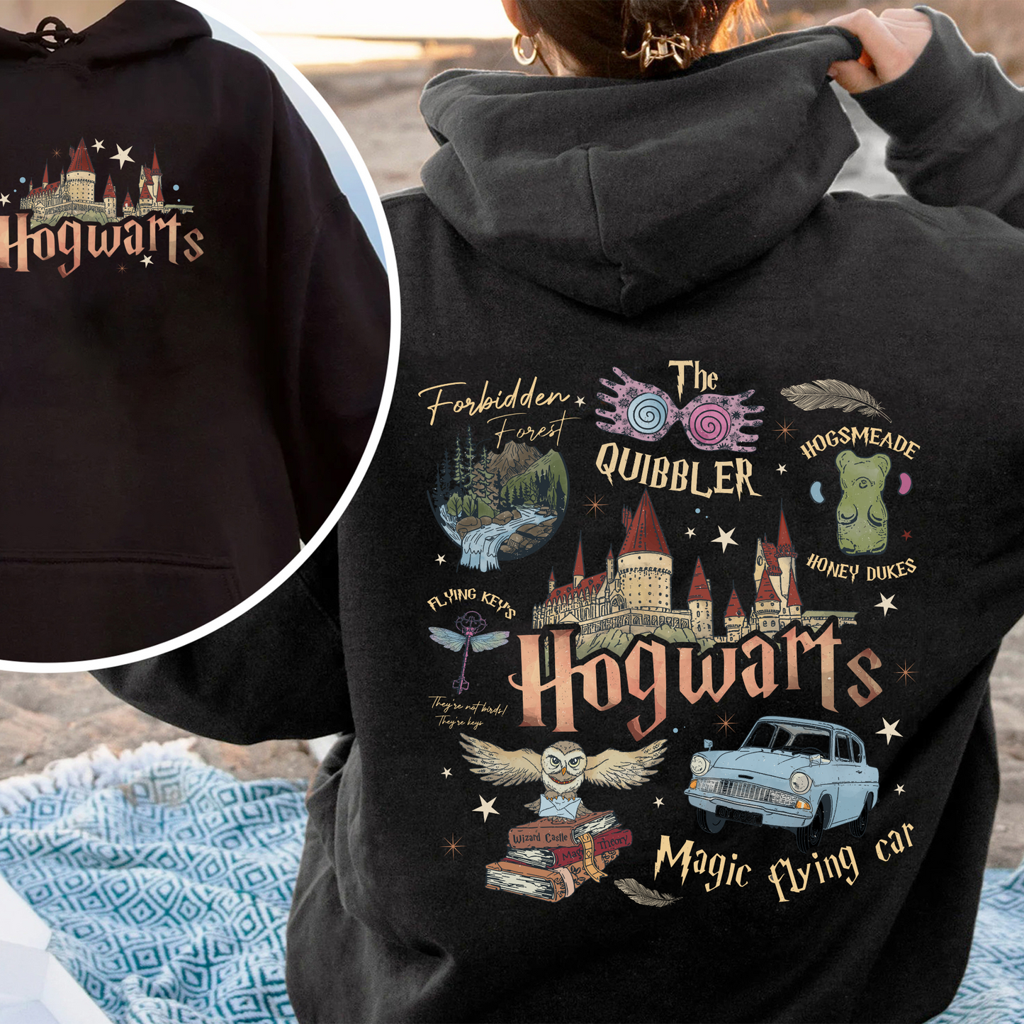 Wizard School Fandom Hoodie, Book Reading Magic Hoodie, Bookish Hoodie, Hp Inspired Two Sided Hoodie, Gift For Friends