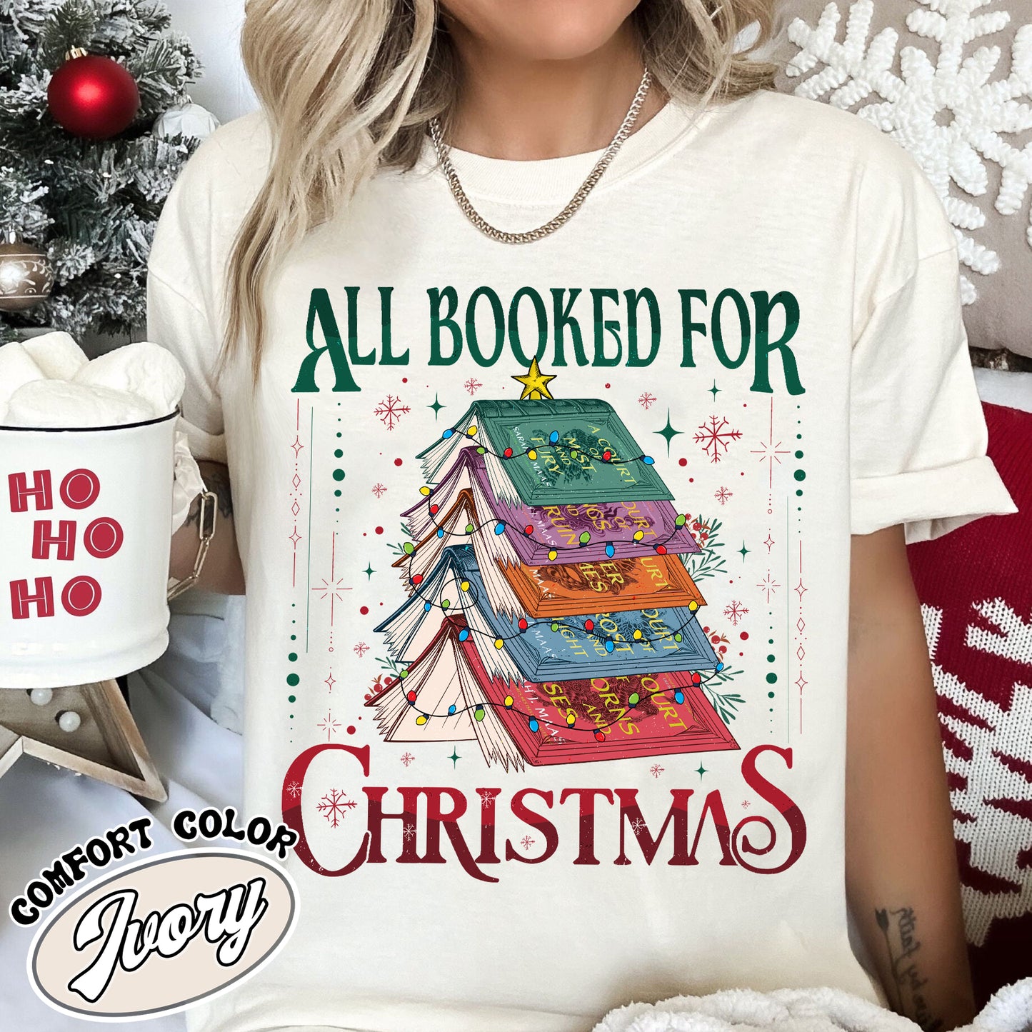 All Booked for Christmas Shirt, ACOTAR, TOG, Dark Romance Shirt, ACOTAR All Booked for Christmas Shirt, Dragon Rider, Book Christmas Tree Shirt