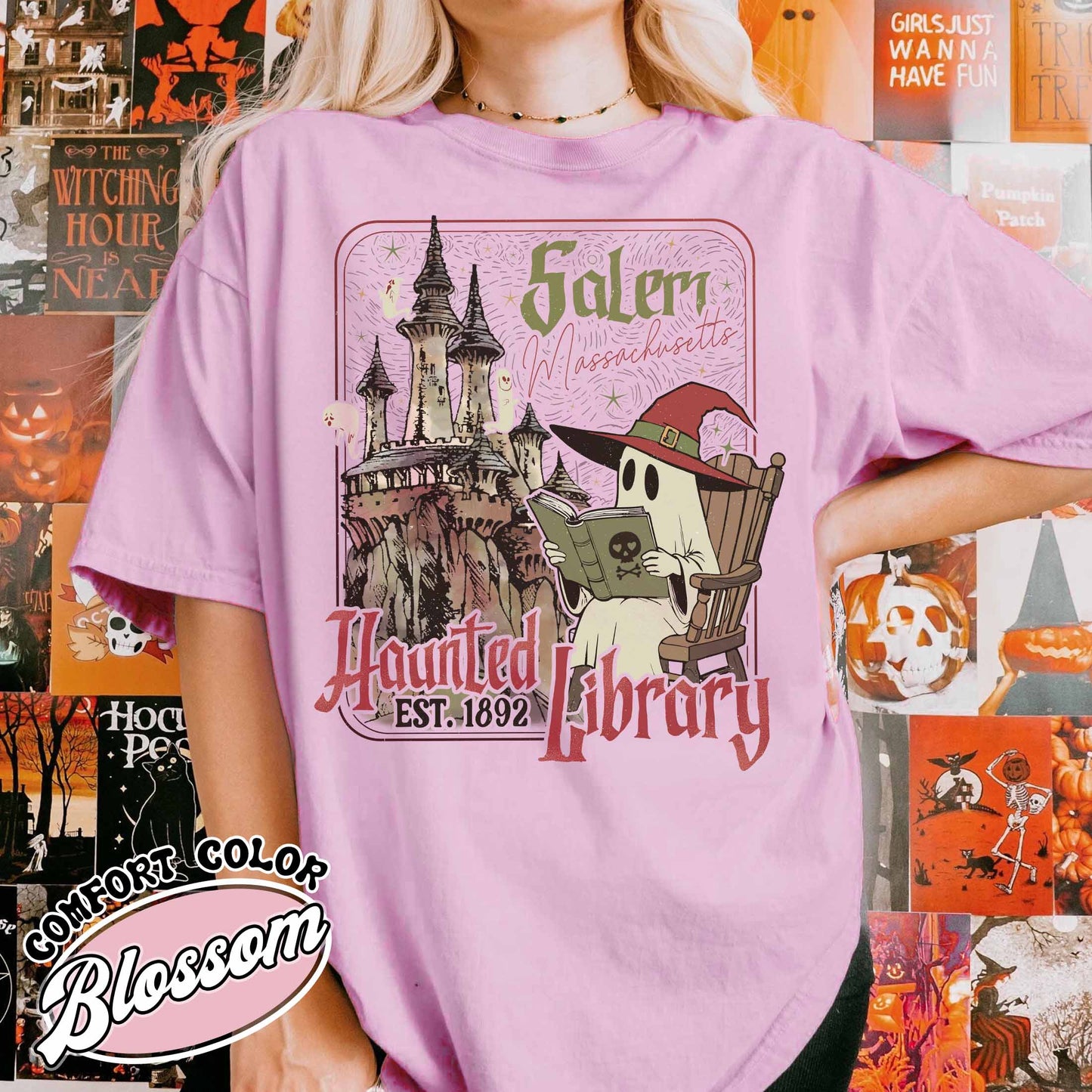 The Haunted Library Shirt, Salem Book Club Shirt, Bookish Halloween Shirt, Spooky Reader Shirt, Book Lover Gift, Ghost Reading Books Shirt